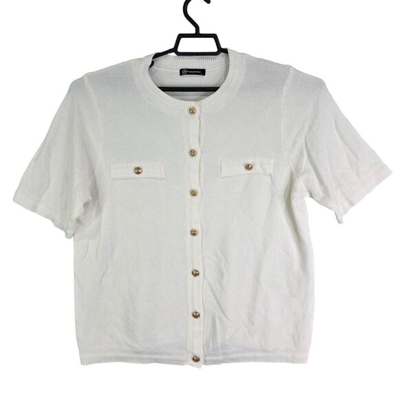 Womens White Pretty Garden Shirt Button Down Short Sleeve Viscose Blend Size L - Picture 1 of 8
